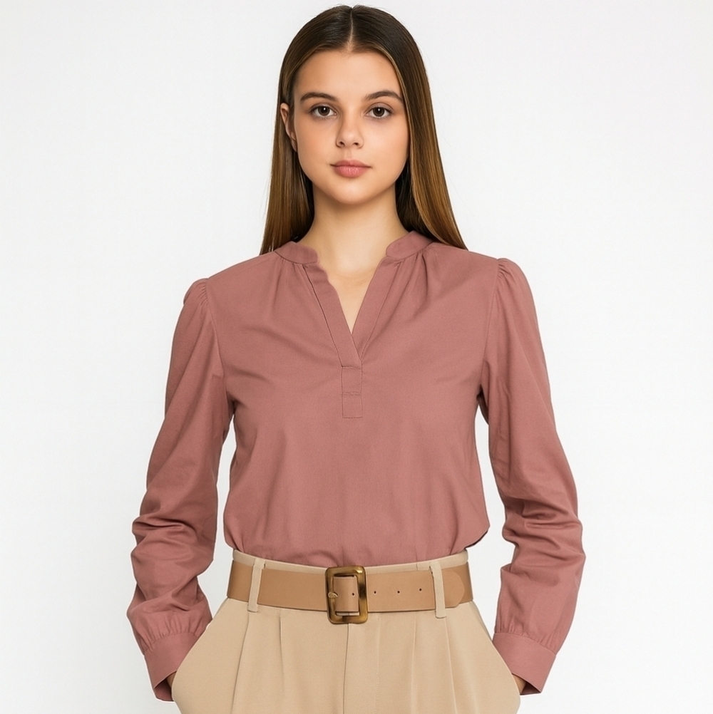 Cissa Puff Shirt Women's Small Cotton Dusty Rose Pink Puffy Shoulders Wear Cisco
